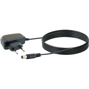 Netzteil für Schwaiger Netzwerkswitch mit Eurostecker und DC-Stecker.
