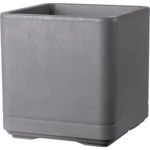 Deroma Quadro Cosmo Pflanztopf, 38x38x39 cm, aschgrau. Quadratischer Pflanzkübel mit Wasserreserve.