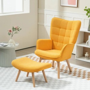 HOMCOM Ohrensessel mit Hocker Kord Orange 72L x 80B x 101H cm
