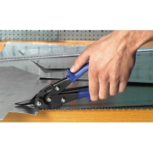 LUX Blechschere Classic 240 mm schneidet Blech. Zange mit blauem Griff.