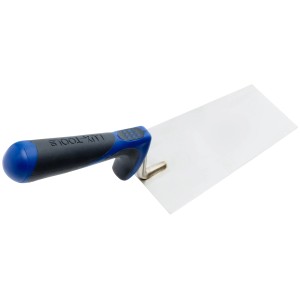 LUX Stuckateurkelle 140 mm, rostfrei mit blau-schwarzem Comfort-Griff.