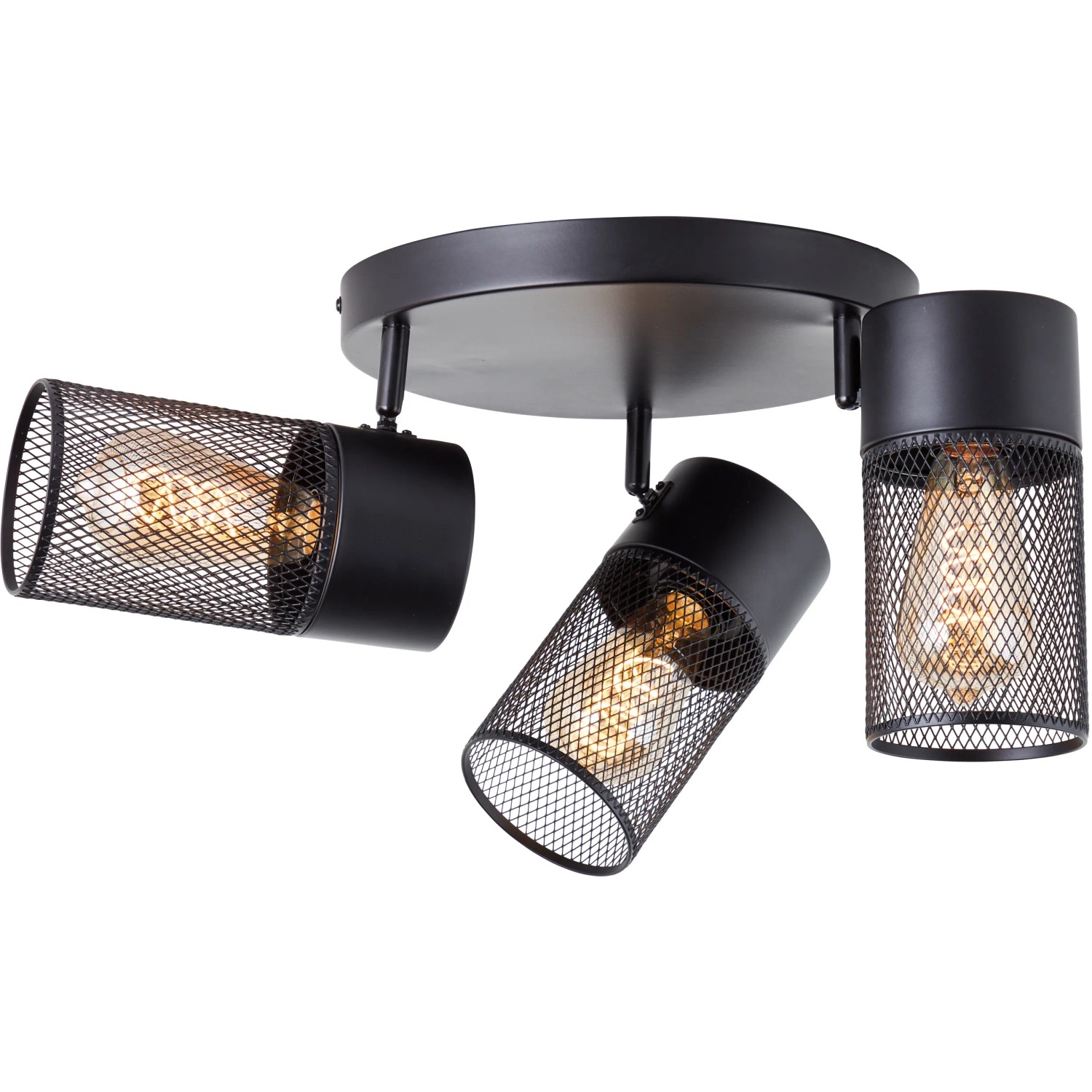 Schwarzer, matter 3-flammiger Spotrondell Kamolo mit offenen Lampenschirmen für den Innenbereich.