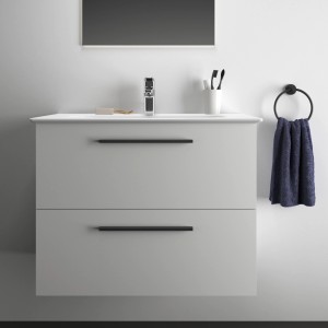 Ideal Standard Waschtisch-Paket i.life A, 80 cm, Weiß, mit Unterschrank und schwarzen Griffen.