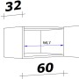 Technische Zeichnung: Flex-Well Kurz-Oberschrank Lucca, 60 cm breit, mit Maßen.