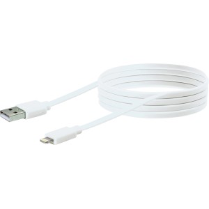 Weißes Apple Lightning Flachkabel, 2 m, zum Laden und Synchronisieren von iPhone, iPad und iPod.