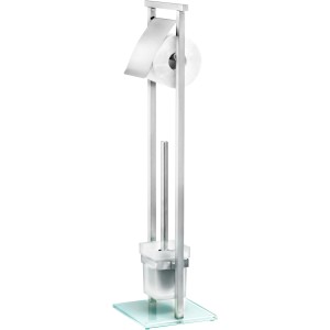 Wenko Stand WC-Garnitur Debar aus Edelstahl mit Glasplatte für WC-Bürste und Toilettenpapier.