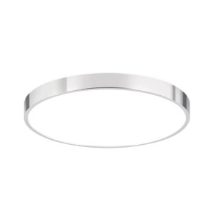 Runde, ultraflache LED Deckenleuchte in Chrom, Ø 28 cm. Elegantes Design für niedrige Räume.