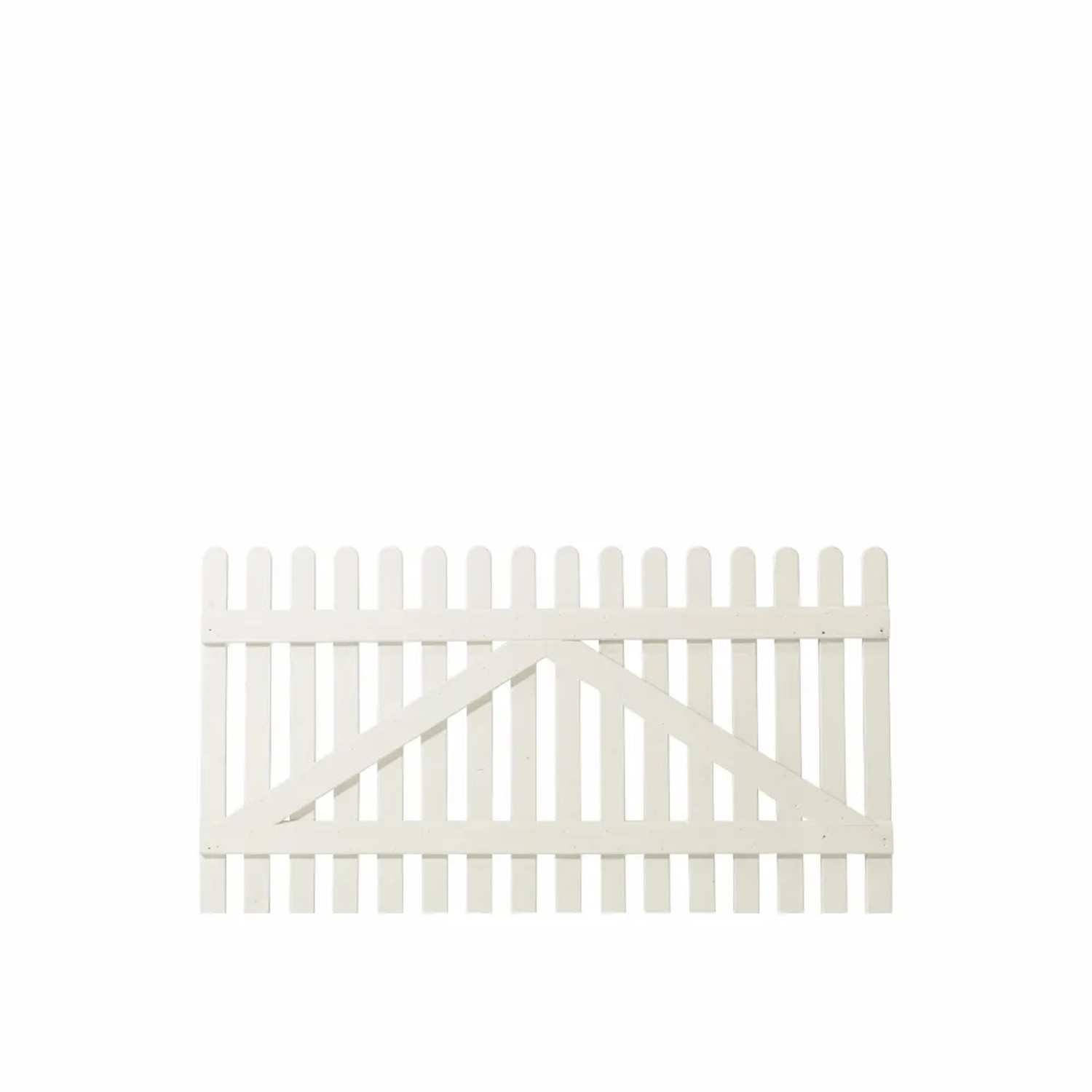 Weißes Doppeltor im Retro-Design aus Nadelholz, 300x80 cm, für Gartenzufahrten.