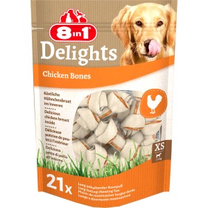 8in1 Delights Hähnchen-Kauknochen XS, 21 Stück. Getrocknete Hunde-Natursnacks mit Hähnchenbrust.