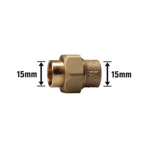 Löt-Verschraubung aus Rotguss, 15 mm Durchmesser, für Kupferrohre.