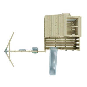 PolarPlay Babyschaukel Bosse Eisblau mit Spielhaus, Rutsche und Schaukel für den Garten.
