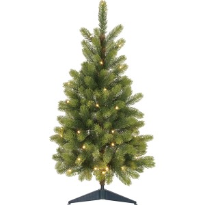 Grüne Kunsttanne Nagano, 90 cm hoch, mit LED-Beleuchtung und Ständer für den Innenbereich.