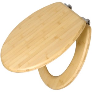 Wenko WC-Sitz Bambus Natur, Toilettendeckel aus hellem Bambusholz mit Chrom-Metallbefestigung.