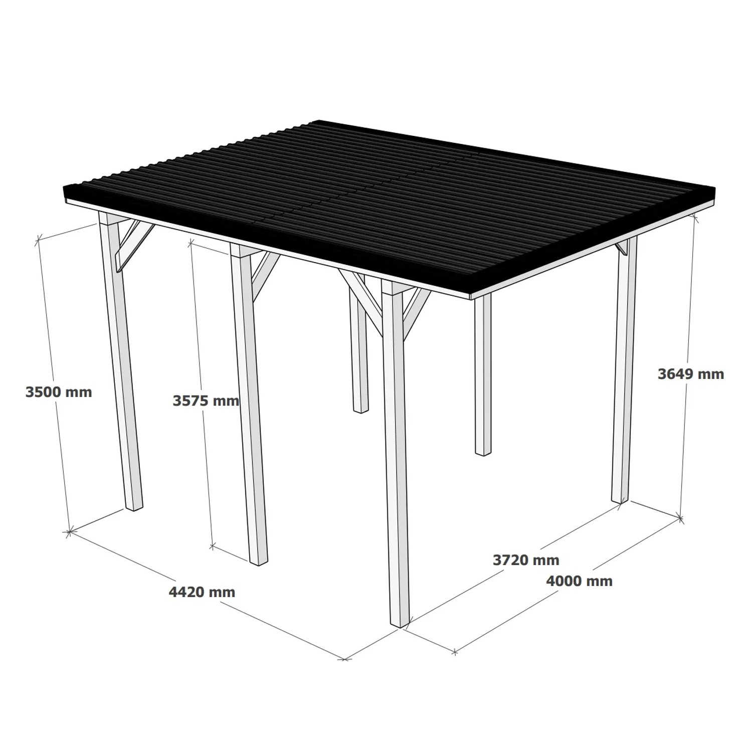 Holzbrüder Camping-Carport Ralf, imprägniert, mit Blechdach in Dunkelbraun, Maße 400x600 cm.