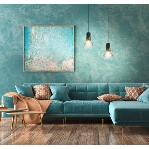 Moderne Eglo Pendelleuchte Chasely, schwarz-grau, 1-flammig, im Wohnraum über Sofa.