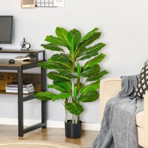 Dekorative HOMCOM Kunstpflanze, 95 cm hoch, mit grünen Blättern im schwarzen Topf für Innen- & Außenbereich.