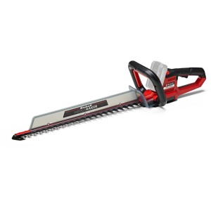 Einhell Akku-Heckenschere Arcurra 18/55, rot/schwarz, mit Schnittgutsammler und Messerschutz.