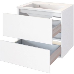 Held Möbel Einzelwaschtisch Verona, 60 cm, Weiß Matt, mit zwei offenen Schubladen und Softclose.