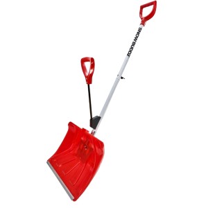 Krinner Schneeschaufel Snow Buddy, rot-weiß, mit ergonomischen Griffen und Eisscharre zum Schneeräumen.
