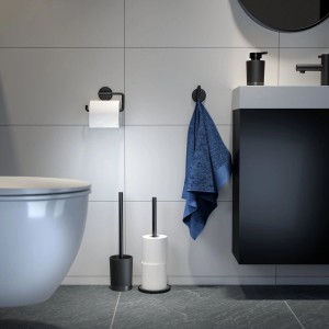 Freistehender Tiger Reserverollenhalter Tune, gebürstet Schwarz, für 3 Rollen Toilettenpapier.