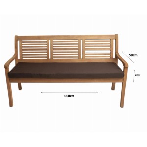 Braunes Setgarden Kissen (110x50x7cm) auf einer Gartenbank. Bequeme Sitzauflage für 2-Sitzer Bänke.