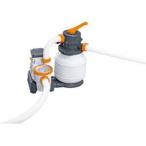 Sandfilteranlage mit Zeitschaltuhr, 6.056 l/h, zur Poolreinigung. Filtert Sand und Schmutz.