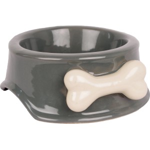Grauer Keramik-Hundenapf (15 cm) mit Knochen-Dekor aus der Banbury-Reihe.