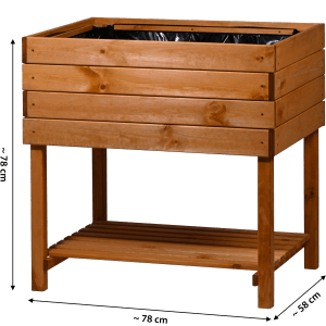 Bernsteinfarbenes Holz-Hochbeet Dobar Magic Kubus 2.0 mit Ablagefläche, 78x58x78 cm.