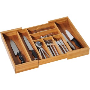 Variabler Kesper Besteckkasten aus Bambus (FSC®) mit Besteckeinsatz, ausziehbar für mehr Platz.