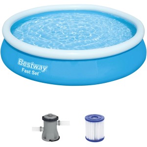 Bestway Fast Set Pool, Ø 366 cm, blau, mit Filterpumpe und Filterkartusche.