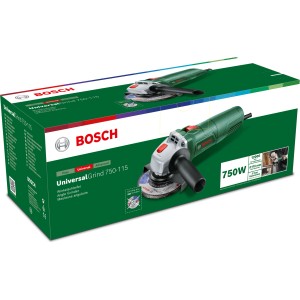 Bosch UniversalGrind 750-115 Winkelschleifer im Karton, 750W Leistung zum Schleifen und Trennen.