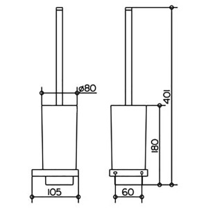 Technische Zeichnung: Keuco Edition 11 WC-Bürstengarnitur, verchromt, mit Maßangaben.