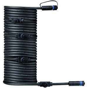 Schwarzes Paulmann Plug & Shine Kabel, 10m, mit 5 Ausgängen für Außenbeleuchtung.