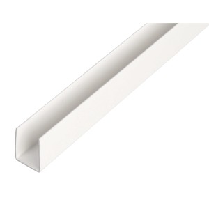 Weißes U-Profil aus Kunststoff, 10x18x1000 mm, für Bau und Konstruktion.