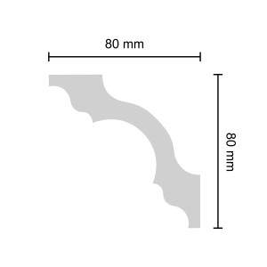 Decosa Zierprofil Stefanie, 2m, weiß, Detailansicht der Form mit Maßen 80x80mm.