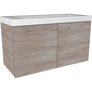 Fackelmann Waschbeckenunterschrank Lima, Steinesche, 80 cm breit, mit zwei Türen und weißen Waschbecken.