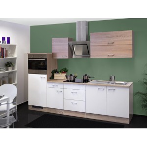 Flex-Well Küchenzeile Florida 270 cm in Weiß und Sonoma Eiche Optik mit E-Geräten.