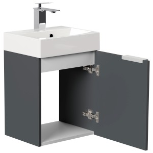Posseik Badmöbel Cubi Slimline, 40 cm, Grafit, mit offenem Schrankelement und Waschbecken.