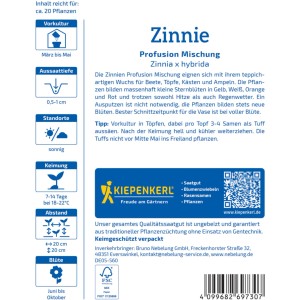 Kiepenkerl Zinnie Profusion Mischung Saatgut: Farbenfrohe Zinnien für Beet, Balkon & Topf.