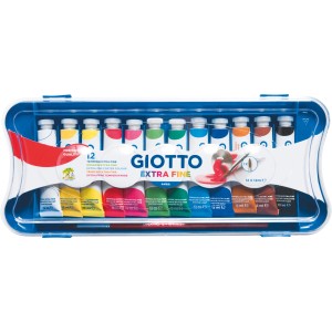Giotto Extra Fine Plakatfarben-Set 1 Pinsel verschiedene Farben 12 Stück 12 ml