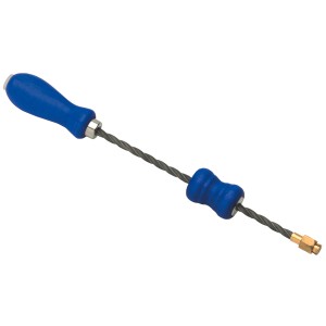 LUX Laubsägedrillbohrer mit blauem Buchenholzgriff und zwei Spitzen.