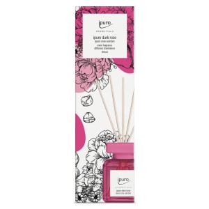 Ipuro Raumduft Dark Rose, 100ml, mit Duftstäbchen und floralem Design.