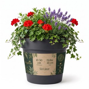 BigDean Blumentopf ca Ø 50 cm Classic Anthrazit Pflanzkübel Groß Außen Mit Wasserspeicher Wetterfester Kunststoff Pflanzkübel Groß Innen