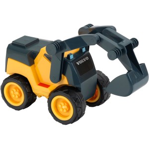 Volvo Power Löffelbagger Spielzeug aus Kunststoff in Gelb und Dunkelgrau.