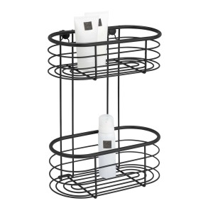 WENKO Wandregal Trestina, Edelstahl, 2 Etagen, schwarz, mit Badartikeln.