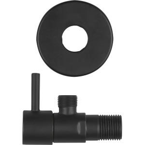 Schwarzes, mattes baliv Eckventil EV-3420 mit Rosette für Waschtischarmatur.