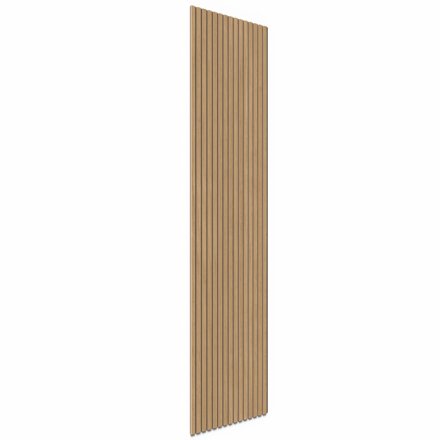 Akustikpaneel Eiche Natur, Wandpaneel mit Holzstreifen auf schwarzem Filz, 240 cm hoch.