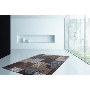 Brauner Vintageteppich Viva, 80x150 cm, mit Patchwork-Design für Wohnräume.