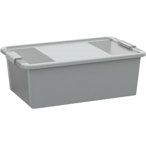 Graue Kis Aufbewahrungsbox Bi Box M mit Deckel und transparenten Sichtfenstern.