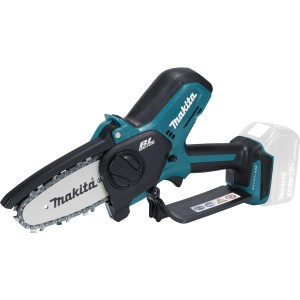 Makita Akku-Astsäge 18V Solo: Kompakte, türkise Kettensäge mit Akku für Gartenarbeiten.